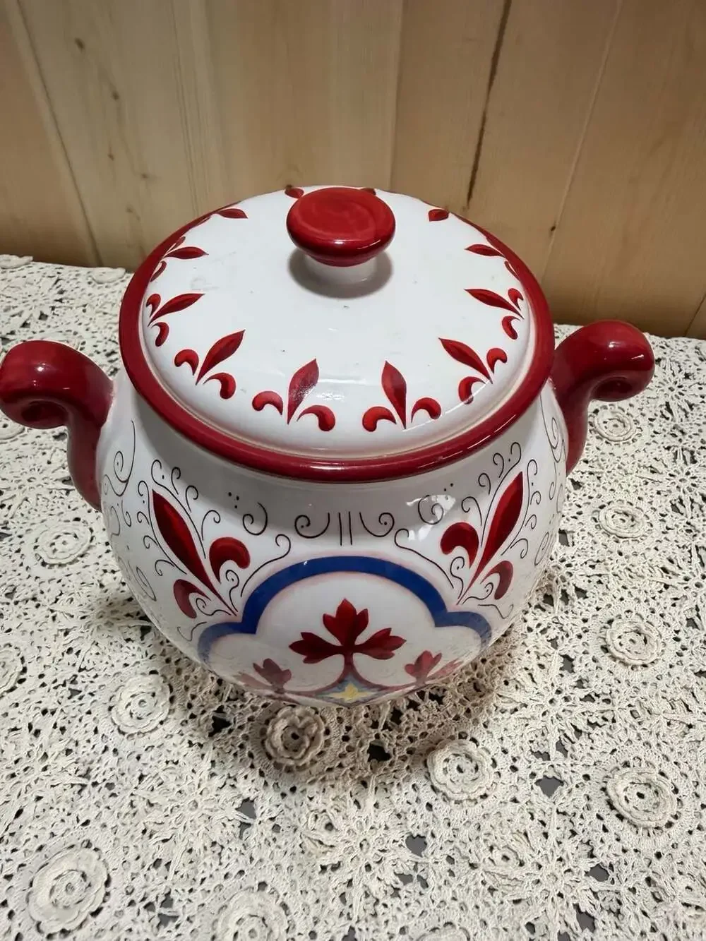 Nonni's Hand Painted Farmhouse Cottage Ceramic Cookie Jar Canister & Lid Decor